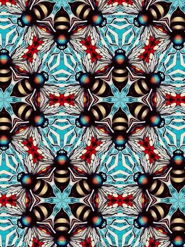a horizontal moving pattern depicting bees