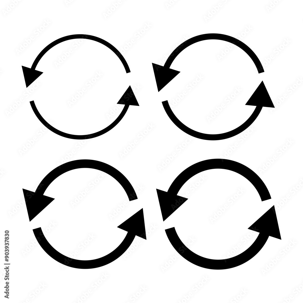 Poster four circular arrow icons. black recycle symbols. vector elements. cycle and loop signs.