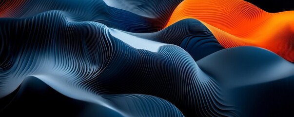 A 3D abstract background with flowing liquids in blue and orange