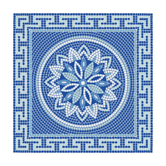 Classic mosaic pattern in blue colors in a roman style. For ceramics, tiles, ornaments, backgrounds and other projects.