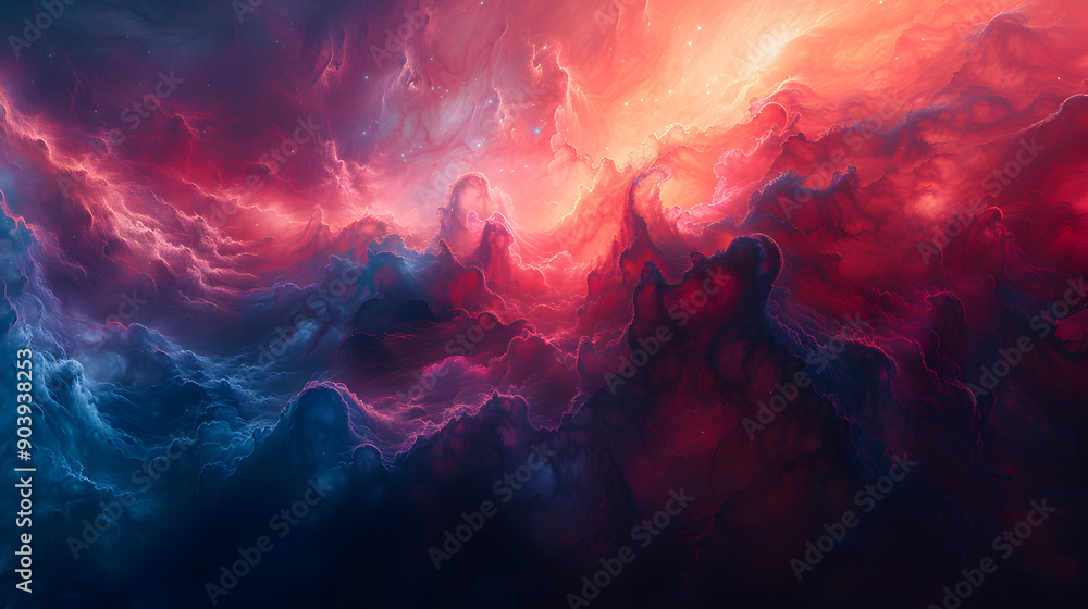 Wall mural abstract representation of a nebula with a mix of bold and soft colors, including bright pinks and d