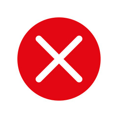 Red cross icon. White X symbol in red circle. Error or cancel sign.