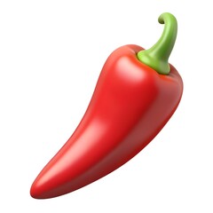 A bright red pepper accompanied by a green stem on a clean white background