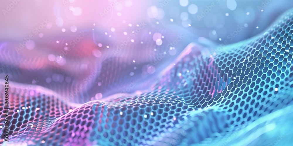 Wall mural Abstract background with honeycomb and light blue and purple tones, blurred background, smooth lines.