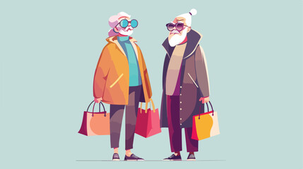 Trendy Elderly Concept: Stylish Grandmother and Grandfather Together in a Modern Setting