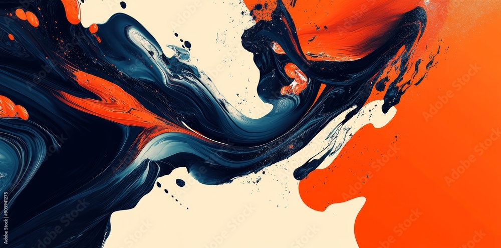 Poster an abstract wavy background of orange and black with smooth curves and smooth lines