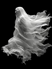 Fototapeta premium White antique ghost is flying on black background