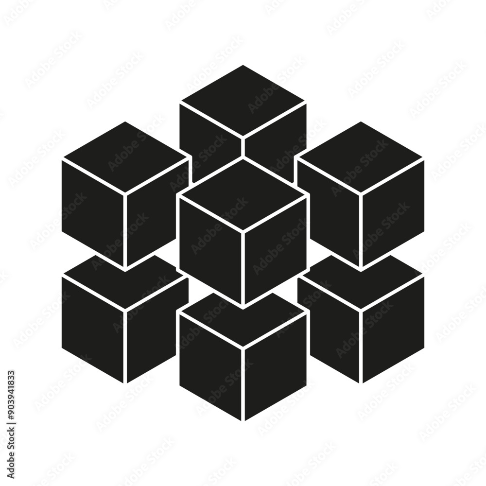 Poster black cube icons. geometric vector shapes. abstract 3d design. monochrome block illustration.