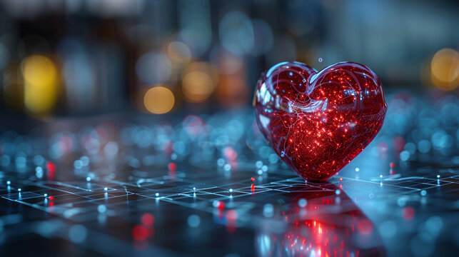 Abstract red heart. Medical health care concept. Light connection structure of frame.