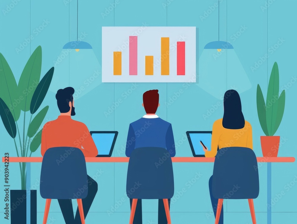 Aufkleber a depicting a collaborative business meeting in a modern pastel colored office setting the team is g