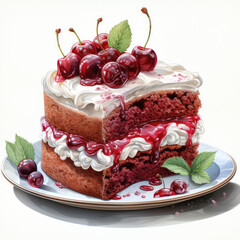 Watercolor Red velvet cake, clipart Illustration, Generative Ai