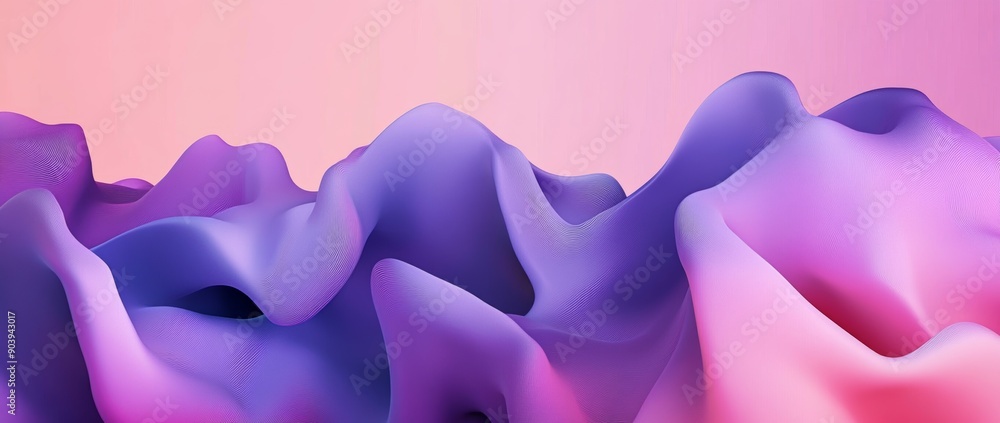 Poster 3d abstract design with flowing purple and pink waves on a gradient background. fluid art and motion