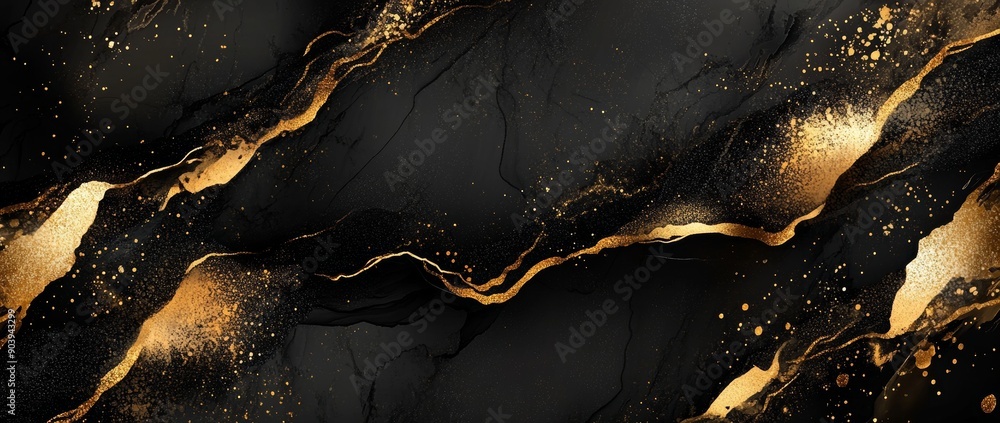 Poster design and print in a luxurious abstract style with black and gold marble patterns. this design is c