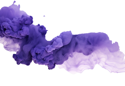 Colorful swirling purple ink blending in water  isolated on transparent background, PNG file.