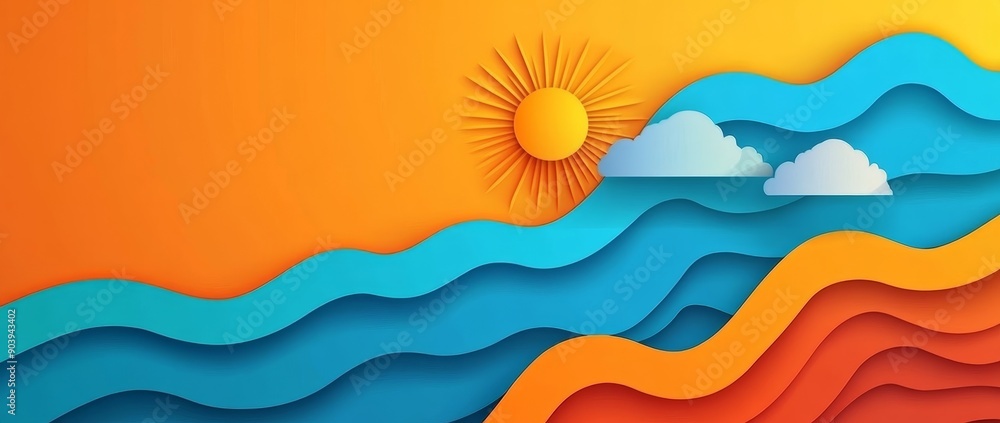 Poster red and yellow lines with a gradient on a blue background in an abstract style