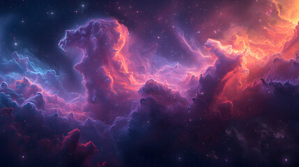A vibrant cosmic nebula with swirling masses of bright blues, purples, and pinks, with smoky textures blending seamlessly, representing the awe-inspiring beauty of the universe 