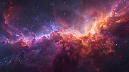 Fototapeta premium A vibrant cosmic nebula with swirling masses of bright blues, purples, and pinks, with smoky textures blending seamlessly, representing the awe-inspiring beauty of the universe 