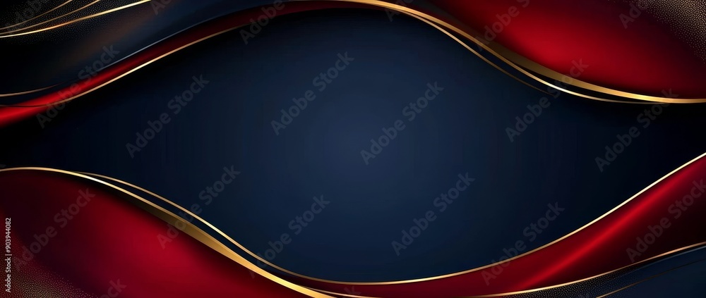 Poster an abstract golden curve on a dramatic red and navy gradient background. elegant design concept.