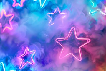 Obraz premium Vibrant neon stars are brilliantly illuminating a whimsical and colorful backdrop that captures the imagination