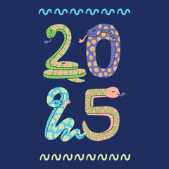 Cute New Year 2025 symbol snake modern hand painted illustration banner Abstract hand drawn sign vector clipart design for branding cover card poster website banner