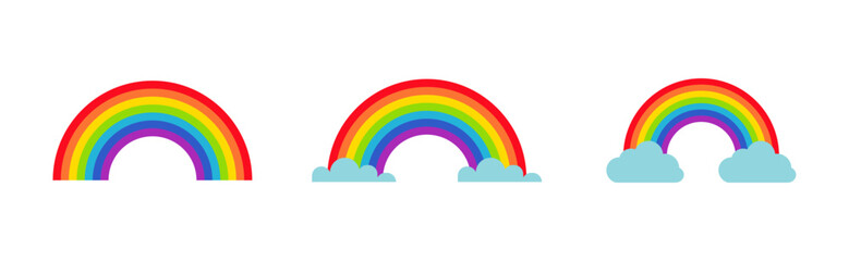 Set of rainbow icon. Clouds and rainbow icon set in different style. Rainbow icon on white background. Vector illustration.