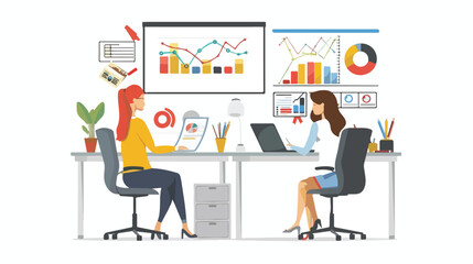 Fototapeta premium Two Women Analyzing Business Graphs in Office Setting