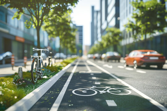 Cyclists on Dedicated Bicycle Lane Beside Busy Urban Road  
