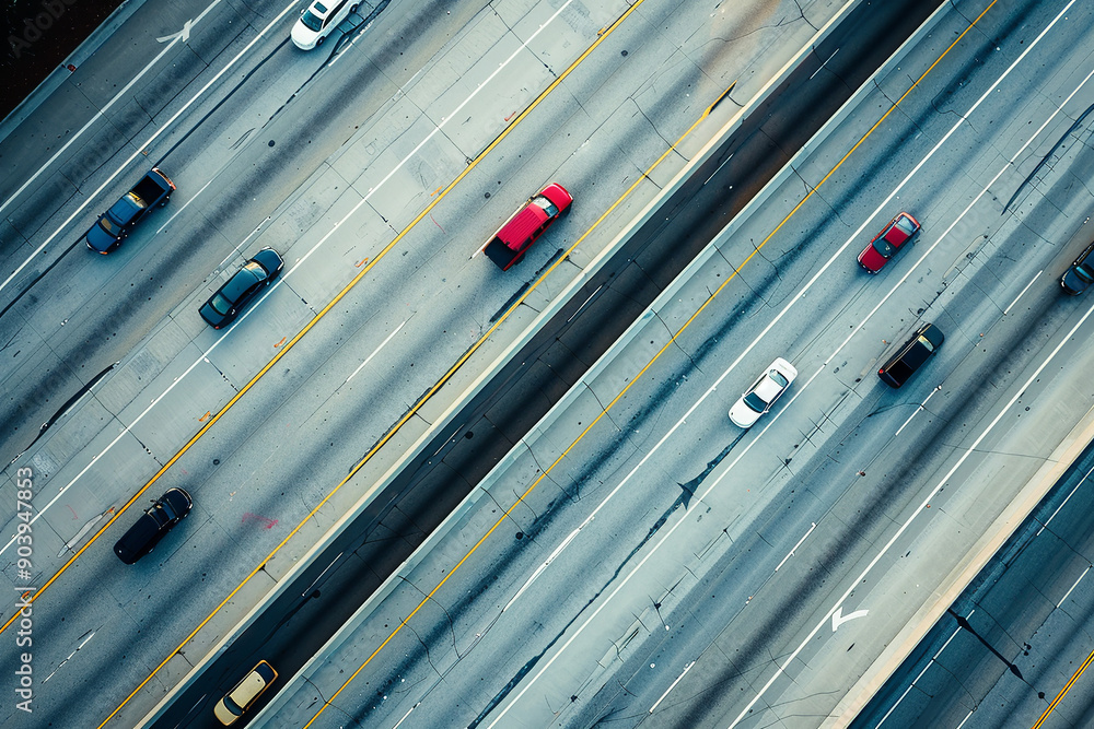 Sticker Smooth Traffic on Highway with Clear Skies - Aerial Perspective  