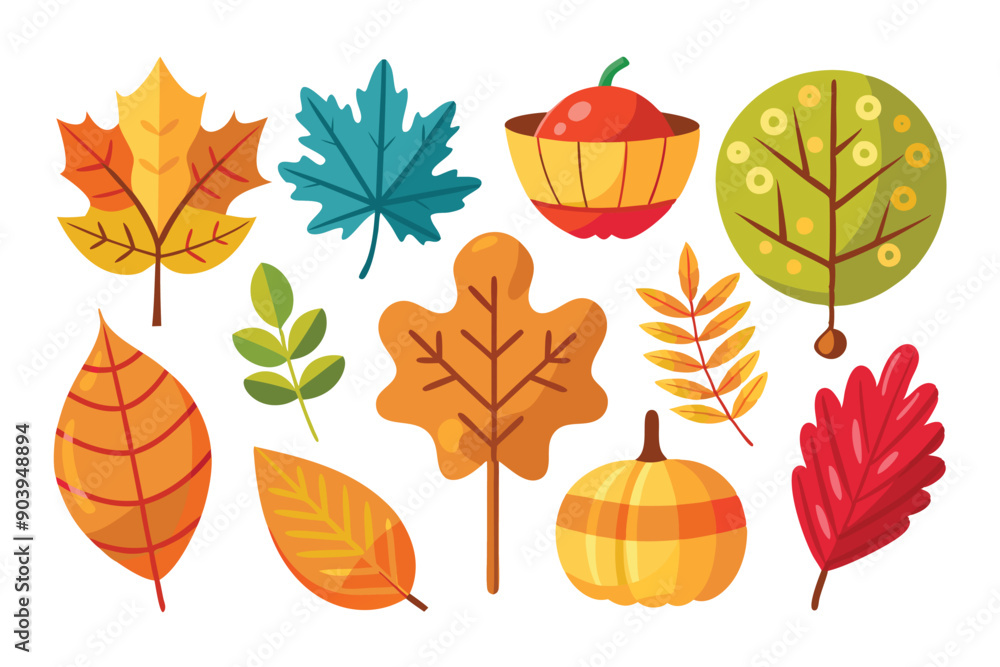 Sticker autumnal ambiance abounds with this vibrant array of foliage icons. verdant hues dance alongside cri