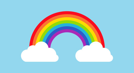 Rainbow vector icon. Rainbow with clouds icon. Colors red, orange, yellow, green, blue, dark blue and purple. Vector illustration.