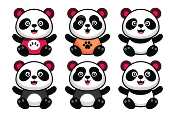 Fototapeta premium Cute panda set icon. Animal character illustration design