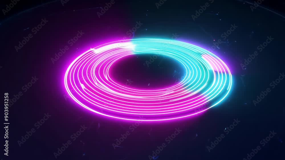 Poster dynamic abstract patterns created by neon light rings in motion