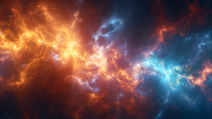 Obraz premium A cosmic nebula featuring a palette of cool blues and warm oranges, with swirling patterns and smoky textures, symbolizing the infinite and ever-changing nature of the universe 