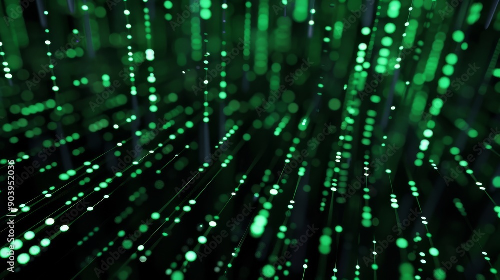Poster abstract green and black digital data matrix background, representing cybersecurity and technology c