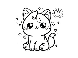 Hand drawn cute chidi cat line art for kids coloring book illustration