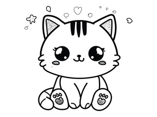 Hand drawn cute chidi cat line art for kids coloring book illustration