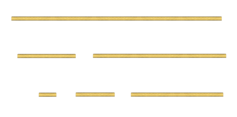 Horizontal gold metal mounting tapes - on isolated transparent background.