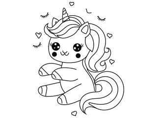 Web Hand-drawn unicorn line art for kids coloring book illustration