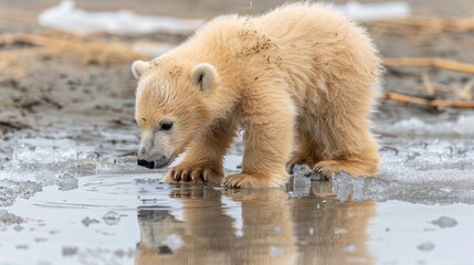 A close-up of a polar bear cub playing on the ice, AI Generative