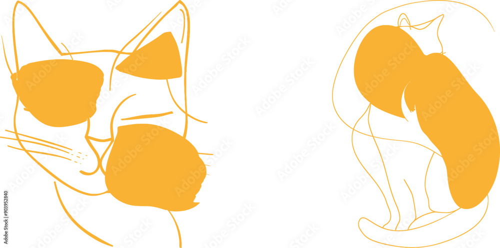 Poster intuitive and minimalist one line drawing of an abstract blue and pink cat. hand-drawn abstract cats