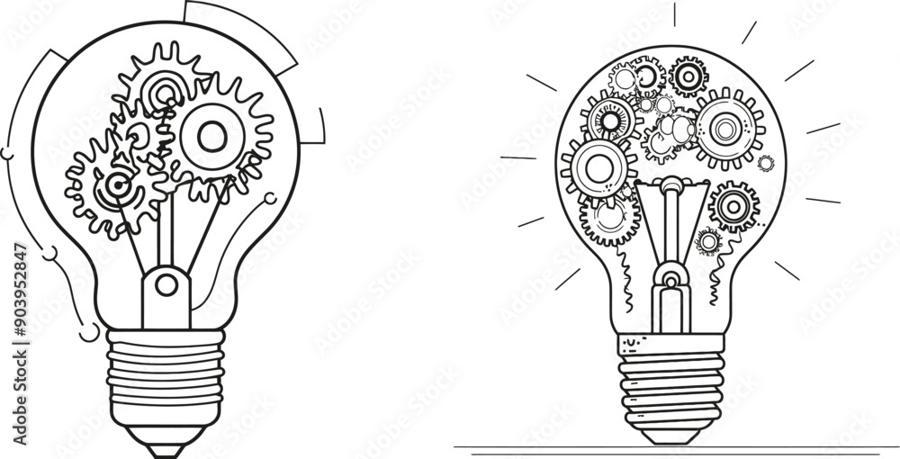 Aufkleber a clean line drawing of a lightbulb with a gear wheel mechanic inside for a logo. a creative worksho