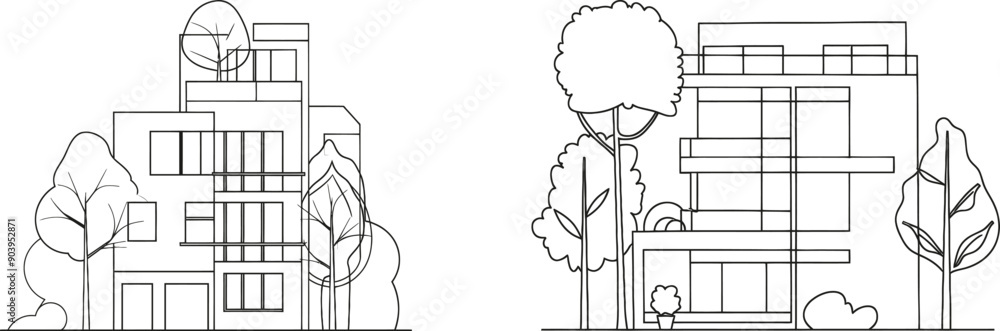 Poster Isolated minimal home architecture property design with a single continuous line drawing. Creative modern illustration with a single continuous line drawing on white background.