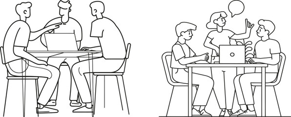 Presenter presenting her work in front of meeting attendees - continuous one-line drawing