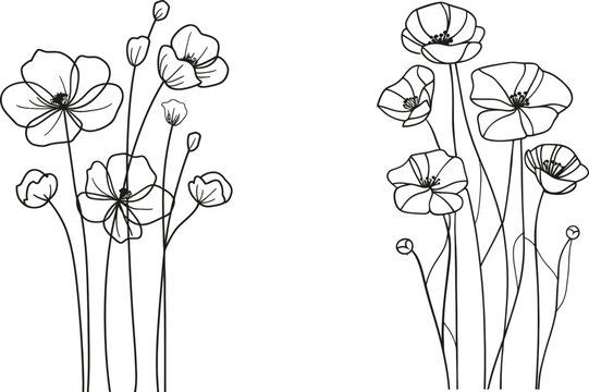 Flower One Line Drawing. Contemporary Abstract Botanical Design Template for Minimalist Covers, t-Shirt Print, Postcard, Banner, etc. Modern EPS 10.