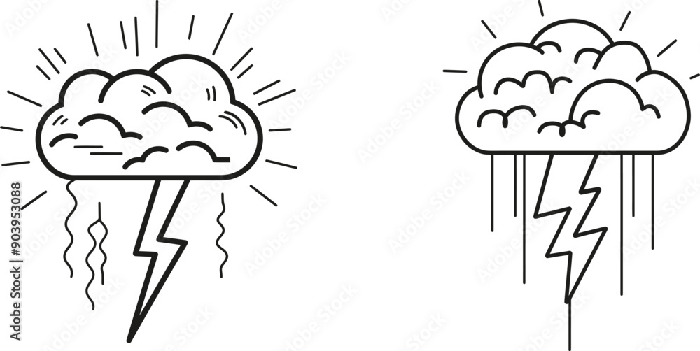 Leinwandbilder drawing of a flashing thunderbolt with heavy clouds in the sky. natural weather phenomena concept. g