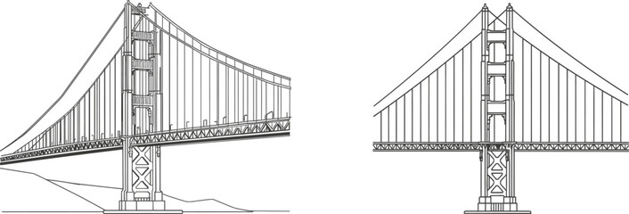 Fototapeta premium One line continuous bridge design over a river. Modern minimalist style isolated on white.