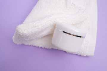 Container for cream, shampoo, toiletries, spa. Unbranded white plastic bottles. Bottle with a dispenser for cosmetic products. Skin care and beauty concept. Mockup style, copy space 