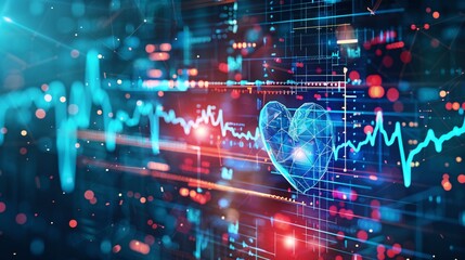 Obraz premium Digital illustration of heart against blue background. Medicine and healthcare concept.