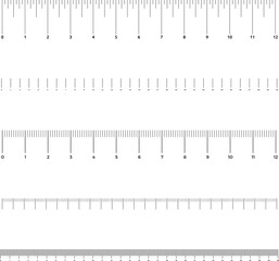 Graduated ruler vector illustration on a white background. Inch and centimeter ruler vector illustration. Various measurement scales with divisions.