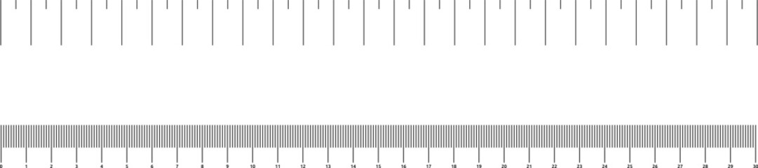 Graduated ruler vector illustration on a white background. Inch and centimeter ruler vector illustration. Various measurement scales with divisions.
